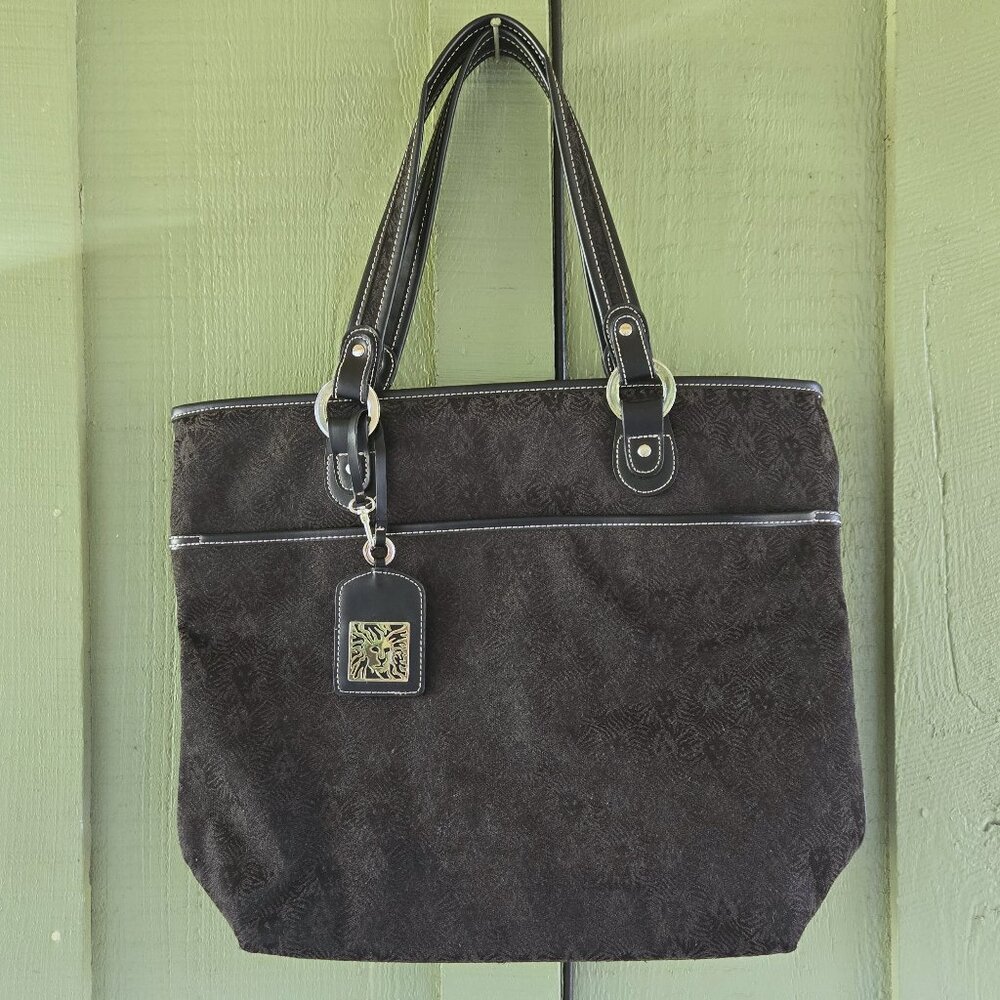 ANNE KLEIN Black Signature Print Tote Bag